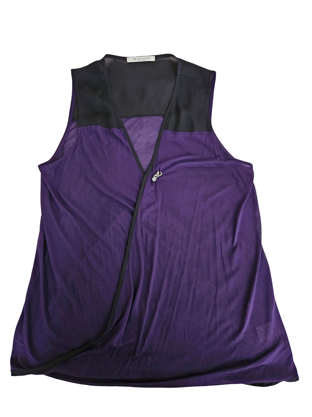 Bella Luxx Purple Sleeveless Wrap Tank with Black Yoke